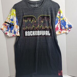 Rock Revival Men's T Shirt Medium Paint Splatter‎ American Flames Y2K Retro